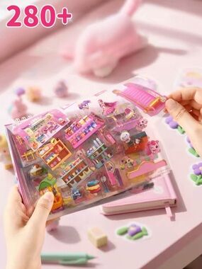 DIY Catch Teenieping Dessert Catch 3D scene backdrop Sticker Book - 280 Pcs